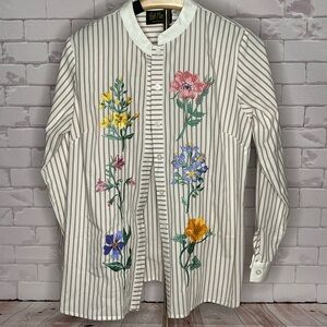 Bob Mackie Wearable Art Striped Button Up Embroidered Flowers